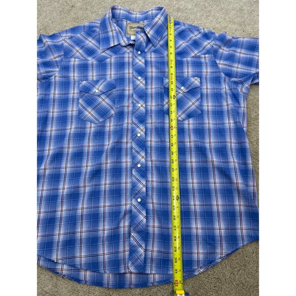 Wrangler Men's Blue & Red Plaid Short Sleeve Western Button-Down Shirt 2XL - Picture 9 of 9